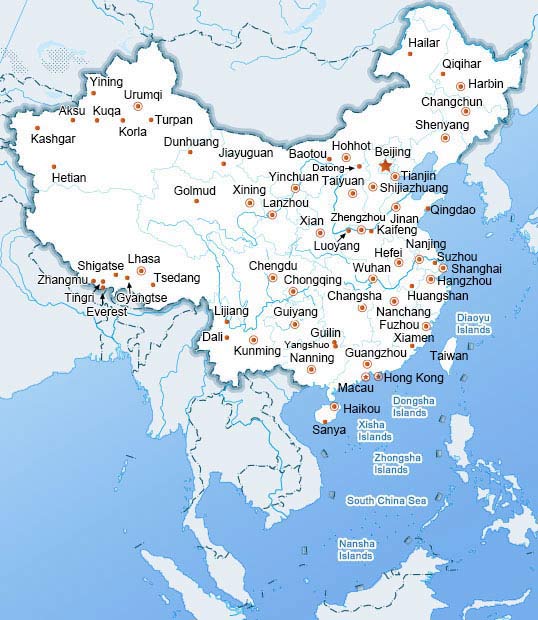 中国与主要城市地图
