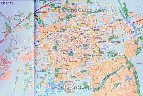 内蒙古呼和浩特和主要街道地图,建筑,景点