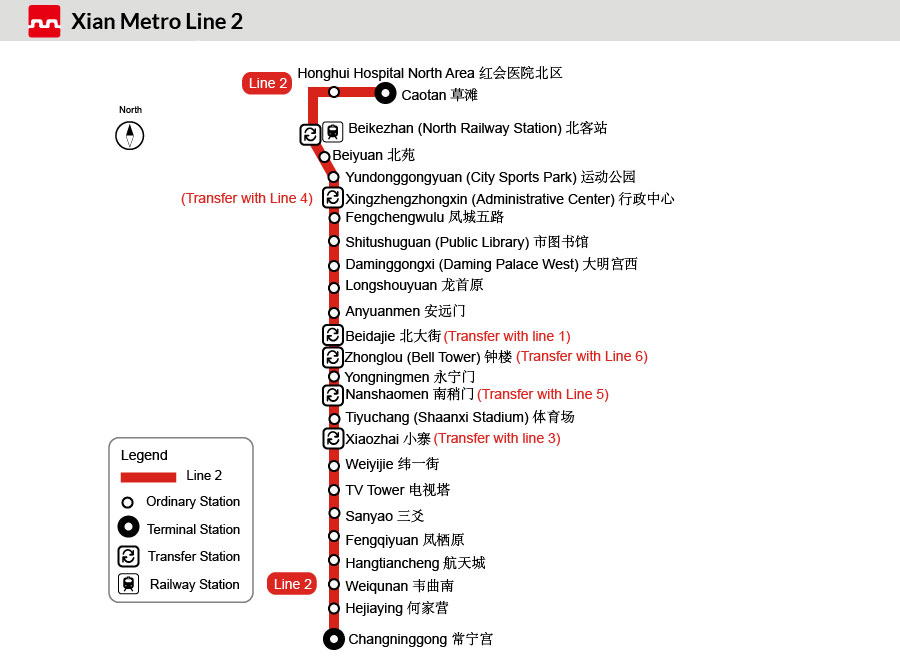 西安地铁2号线的地图