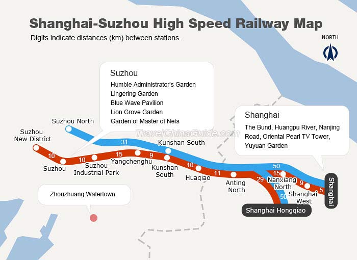 Shanghai-Suzhou高速铁路地图